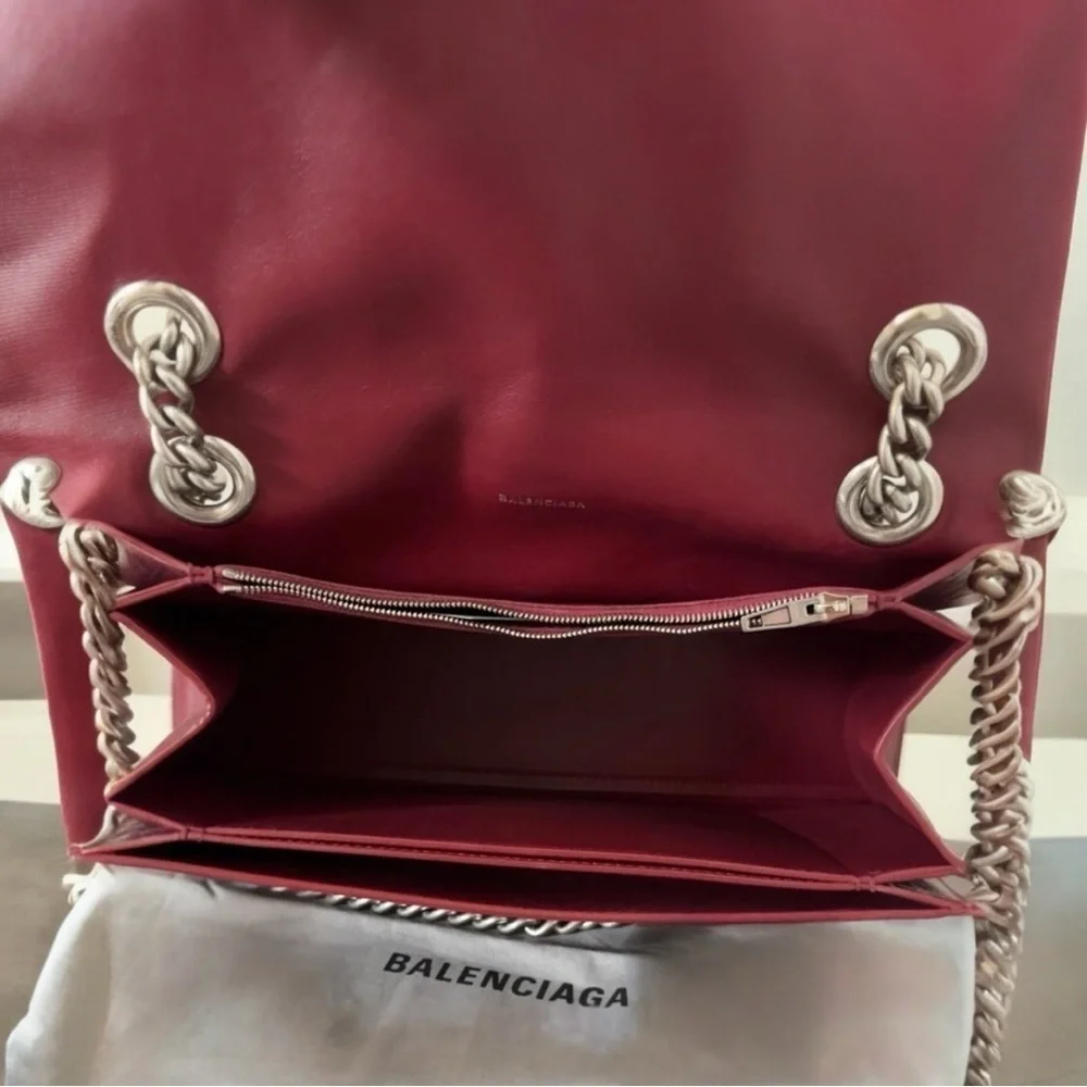 BALENCIAGA Crush Leather Medium  Chain Shoulder Handbag Tote Crossbody Purse New